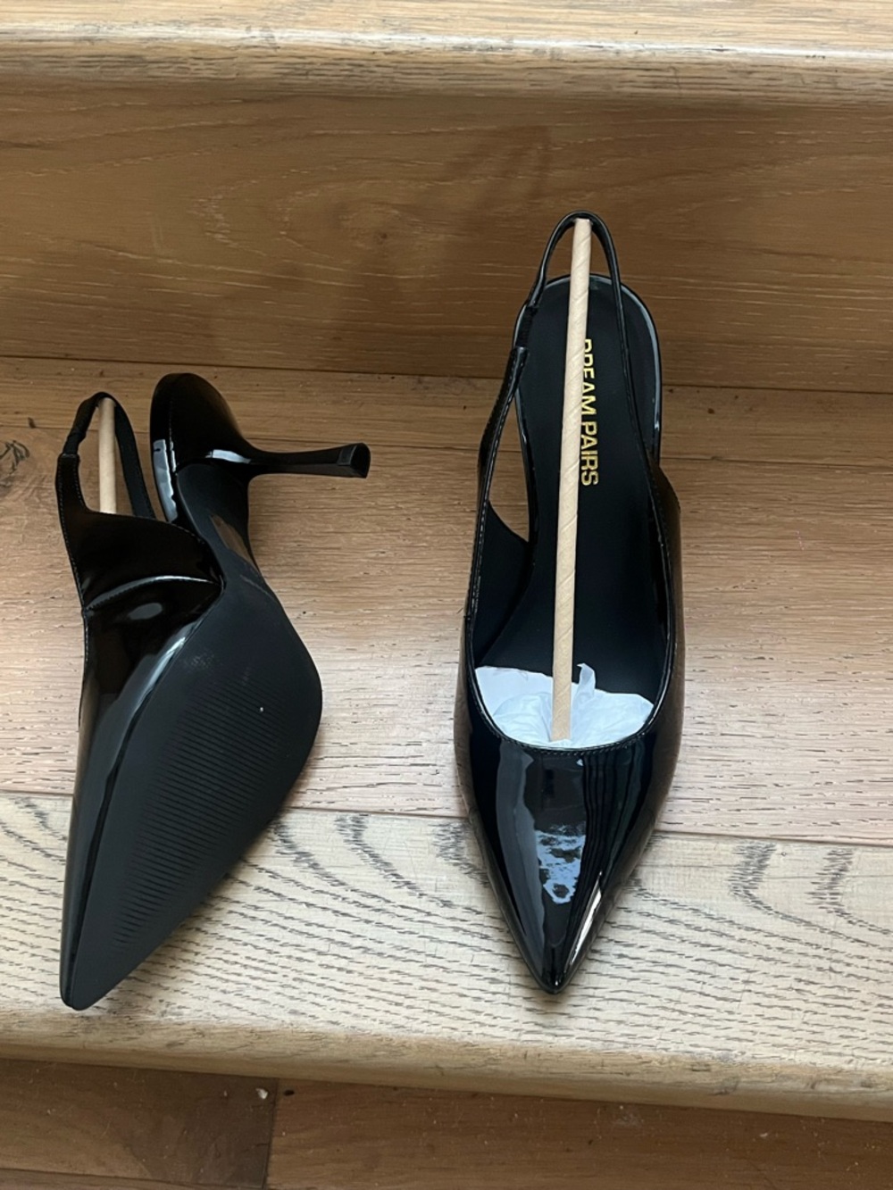 Black Patent Slingback Heels – Pointed Toe | Size 9 (EU 40.5) | NEW